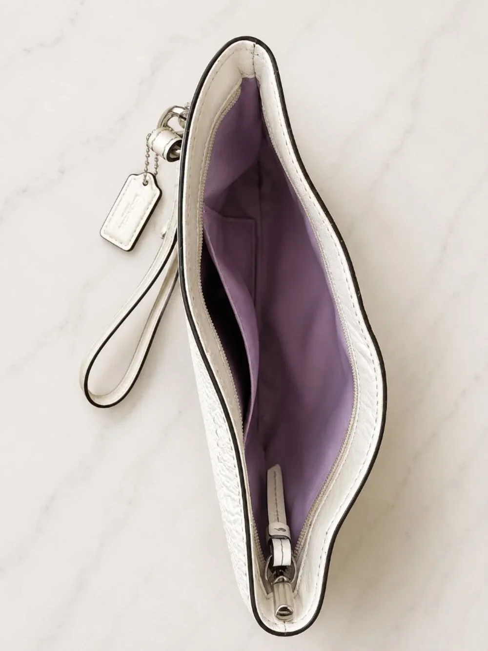 Coach White Leather Wristlet Clutch Purse Silver Hardware